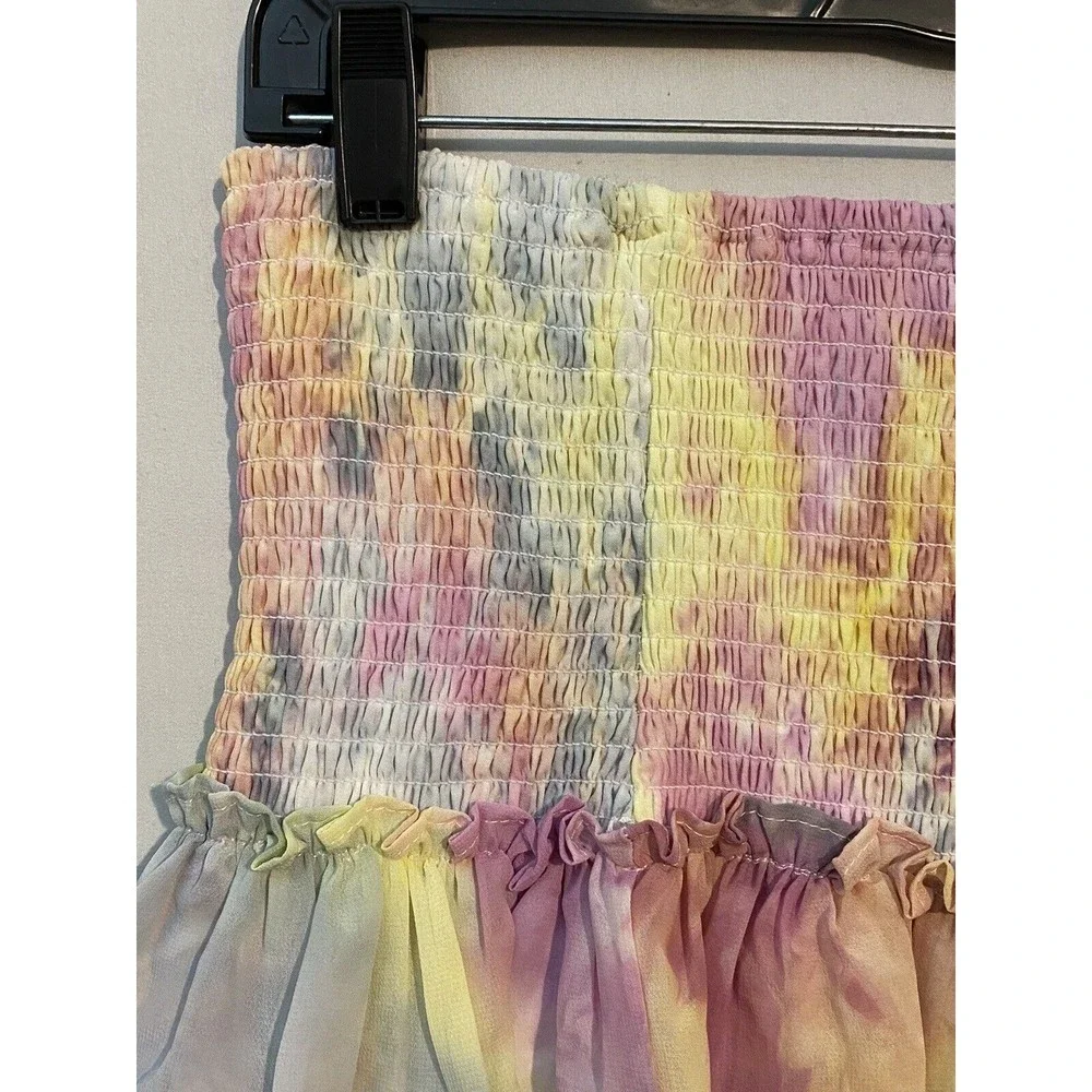 Skylar Madison Smocked Ruffled Tiered Mini Skirt Sz L Large Rainbow Colored NWT - Picture 3 of 11